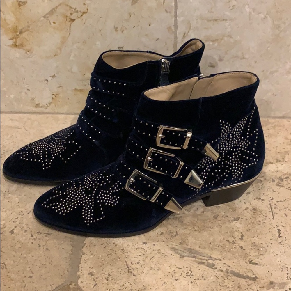 Chloe Susanna Boots Navy Blue Velvet 40 Brand New